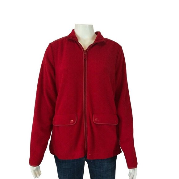Talbots Womens Quilted Fleece Jacket Size Small Red Pockets Full Zip - Picture 1 of 7